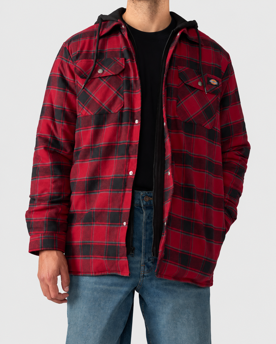 Dickies Flannel Hooded Shirt Jacket in Tibetan Red