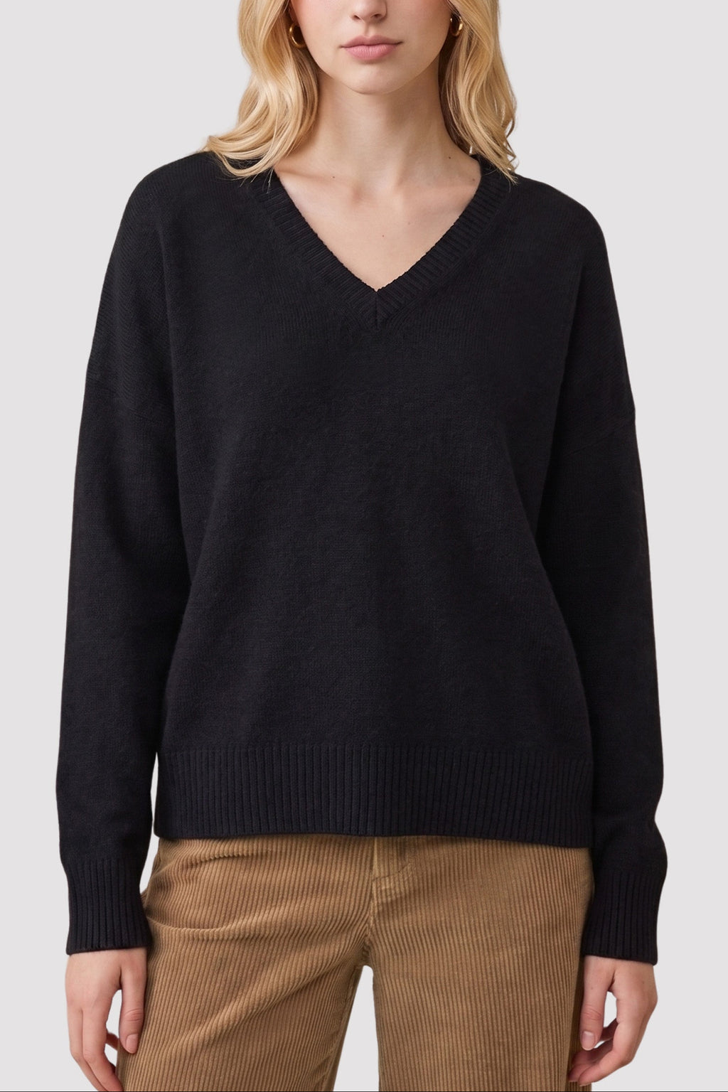 Oversized V Neck Drop Shoulder Sweater