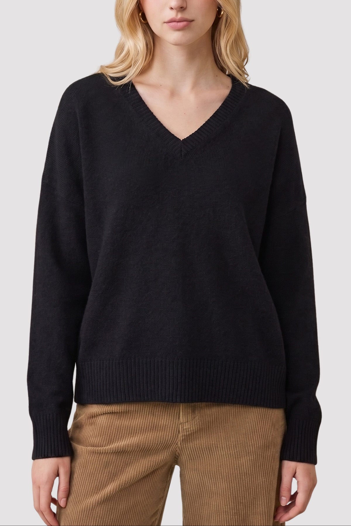 Oversized V Neck Drop Shoulder Sweater