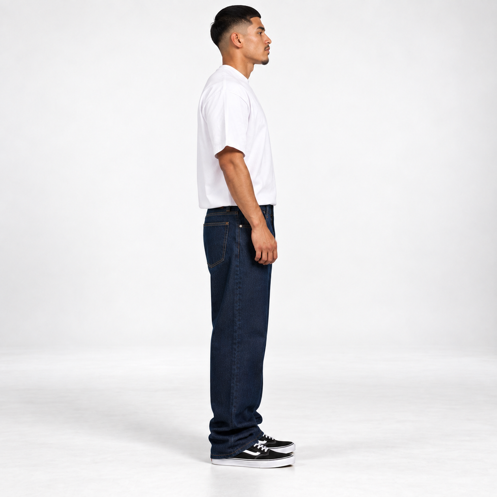 Men's Pro Club Loose Fit Denim Jeans Dark Blue detail