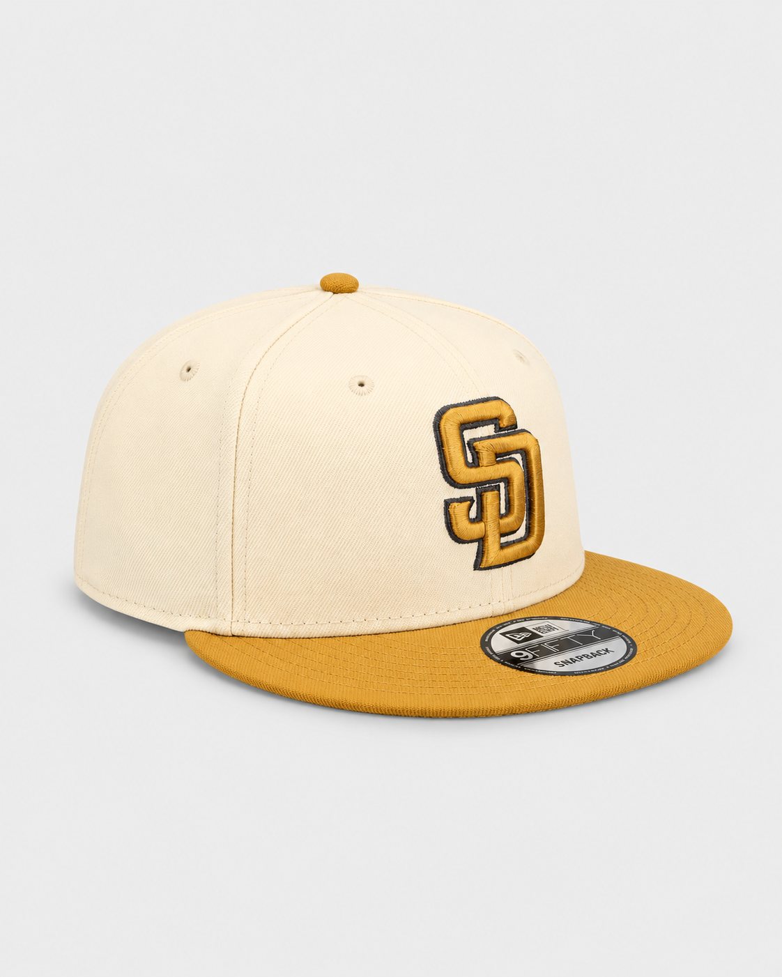 New Era San Diego Padres cream and tan 9FIFTY snapback hat right side view