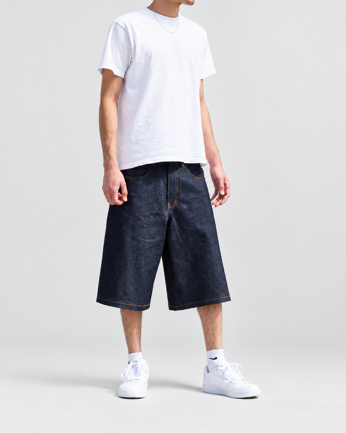 Neo Blue super dark pleated baggy denim shorts - image 2