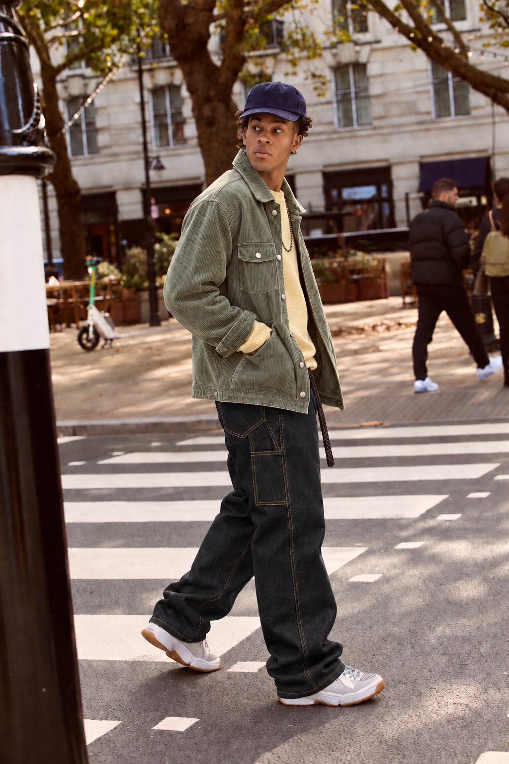 Neo Blue indigo black raw denim baggy carpenter jeans with gold stitching - image 1