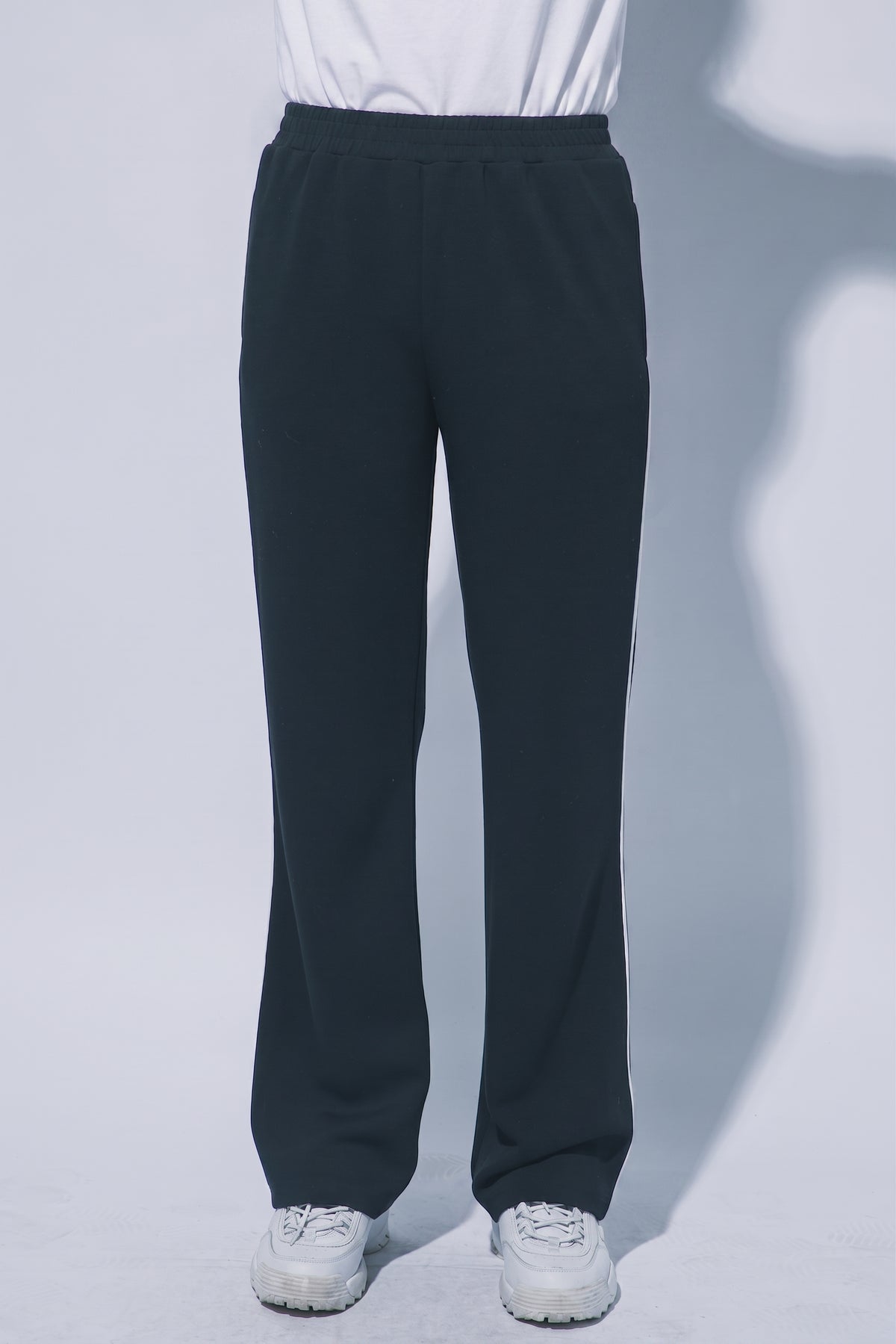 Black wide leg track pants - side view