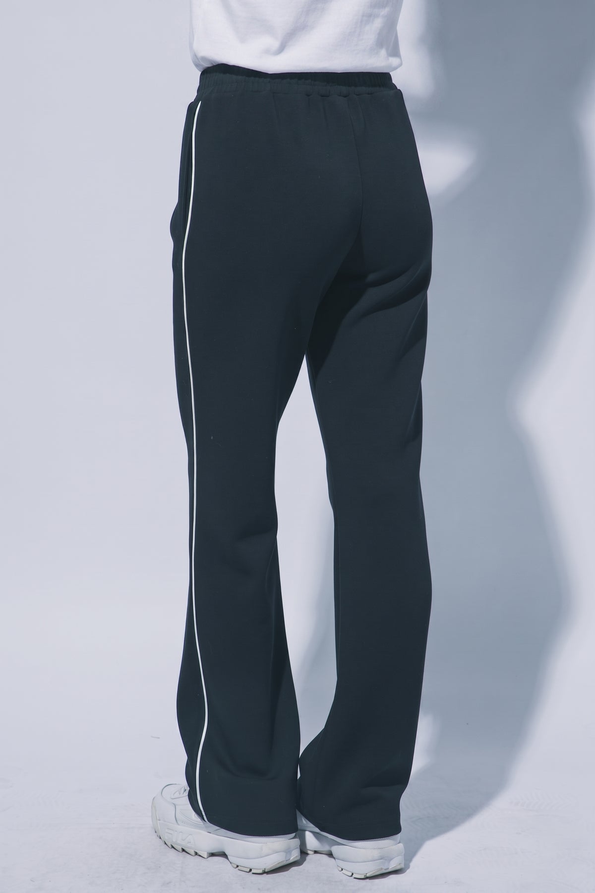 Black wide leg track pants - back view