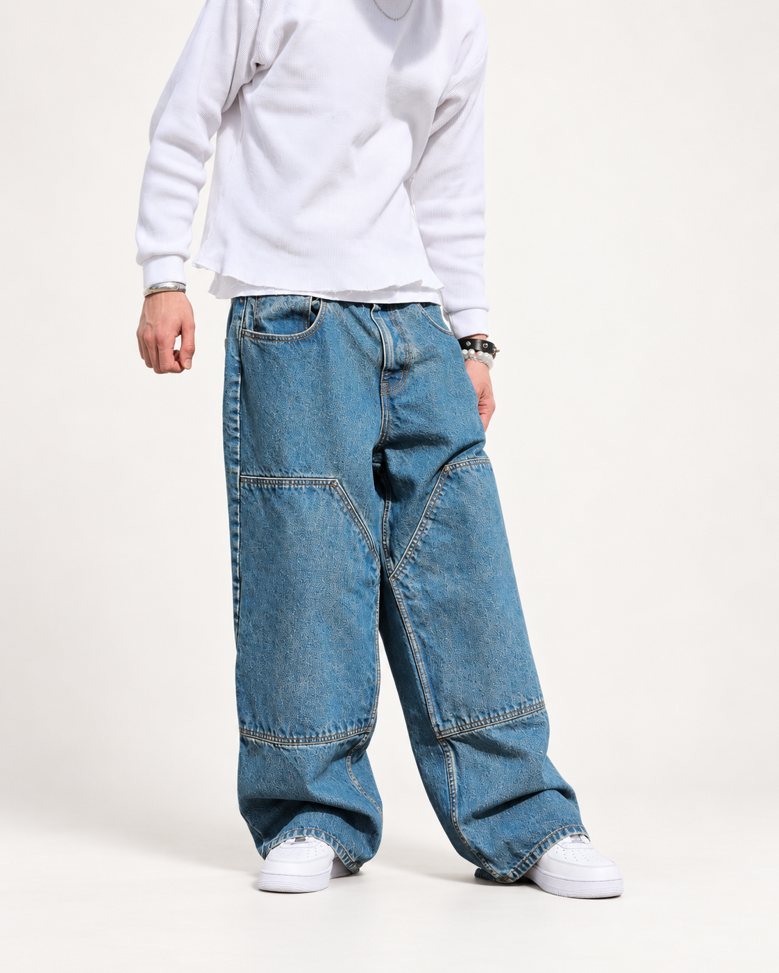 Neo Blue vintage blue double knee baggy jeans - image 4