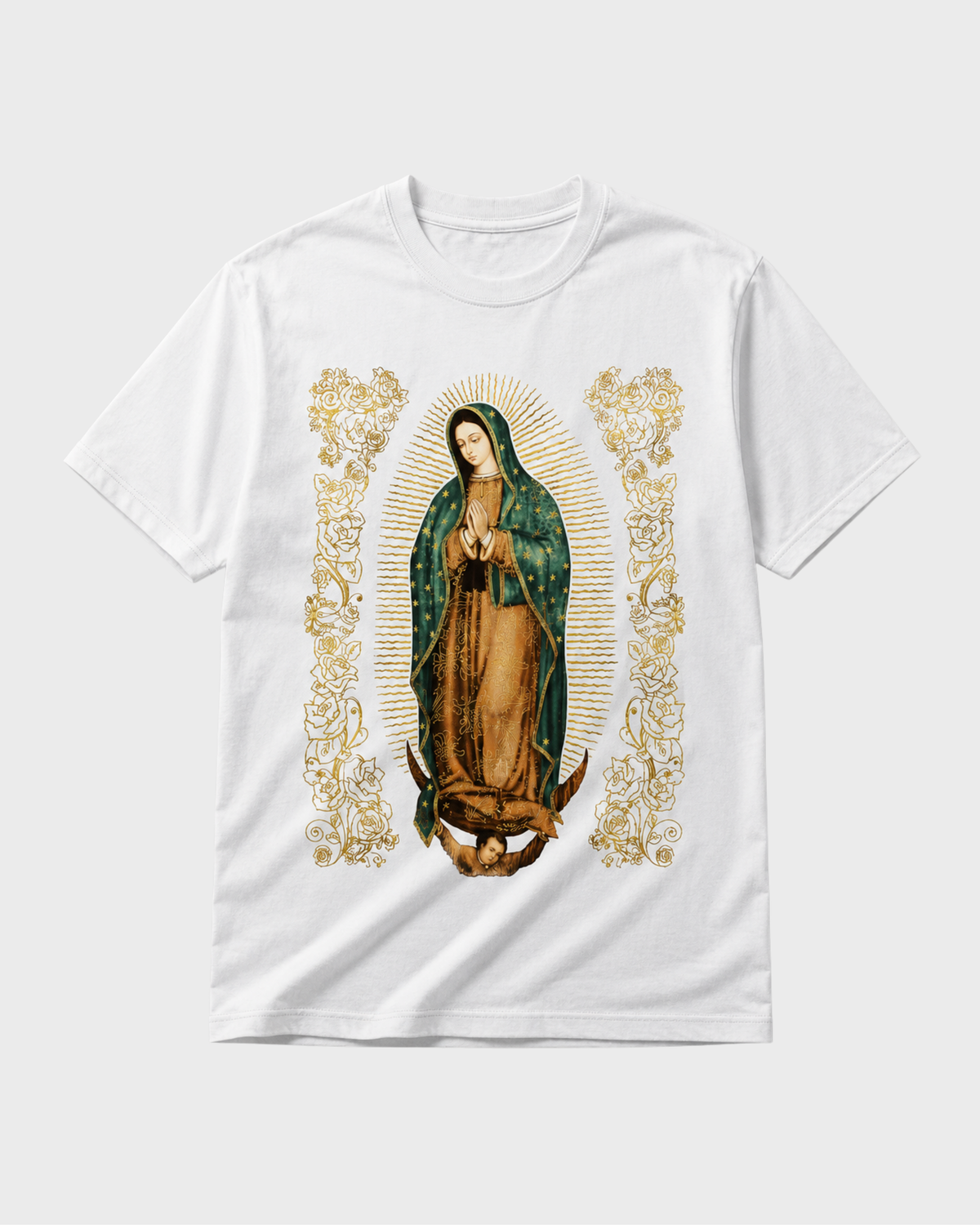 Virgin Mary Guadalupe Gold Foil Print Graphic T-Shirt