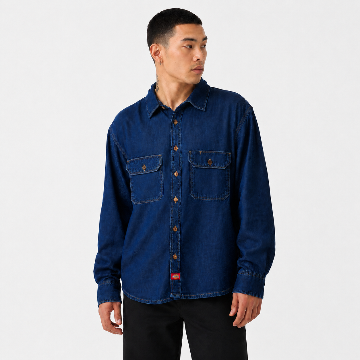 Dickies Men's Lightweight Denim Work Shirt - Long Sleeve Button-Up