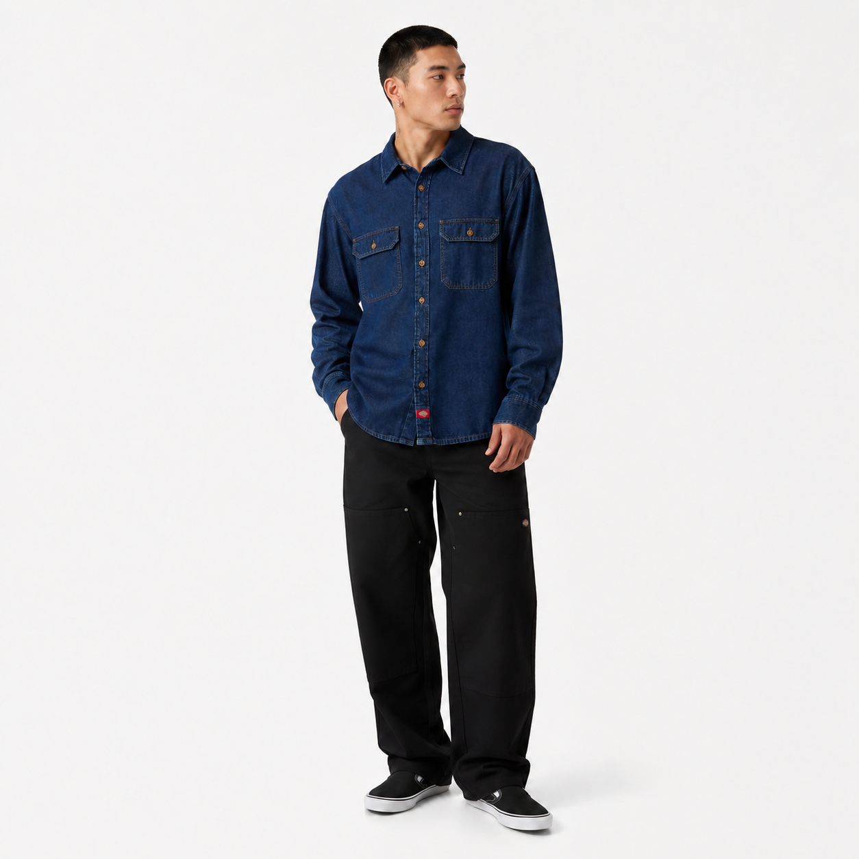 Dickies Men's Lightweight Denim Work Shirt - Long Sleeve Button-Up