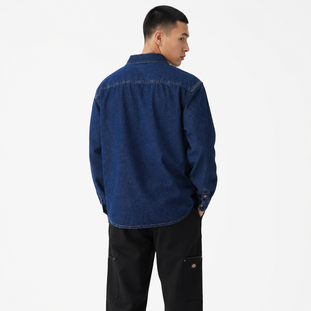Dickies Men's Lightweight Denim Work Shirt - Long Sleeve Button-Up