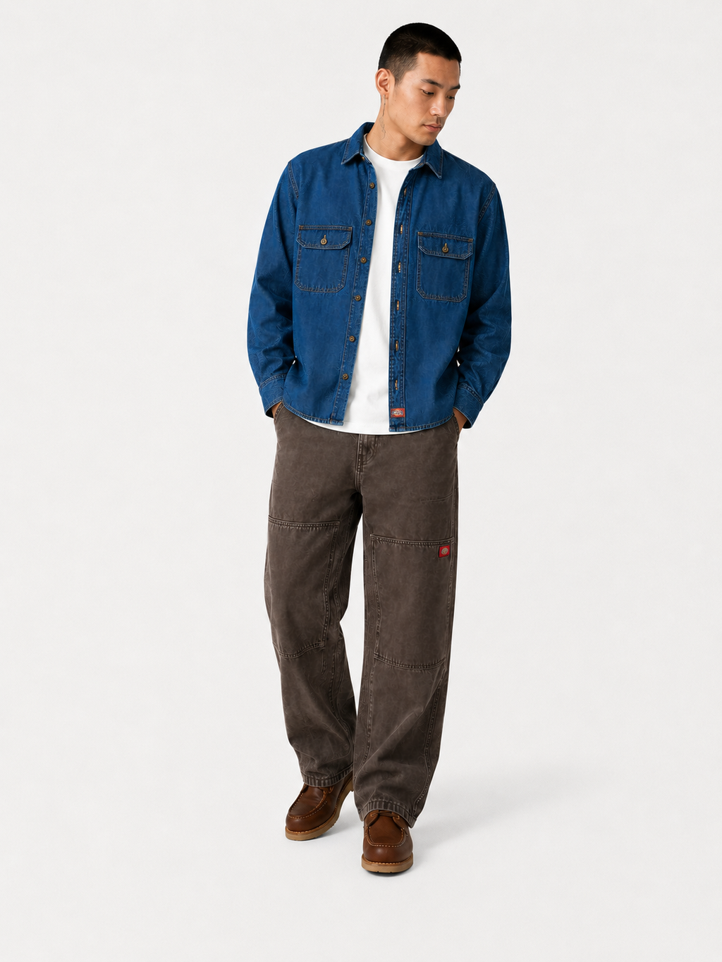 Dickies Men's Lightweight Denim Work Shirt - Long Sleeve Button-Up