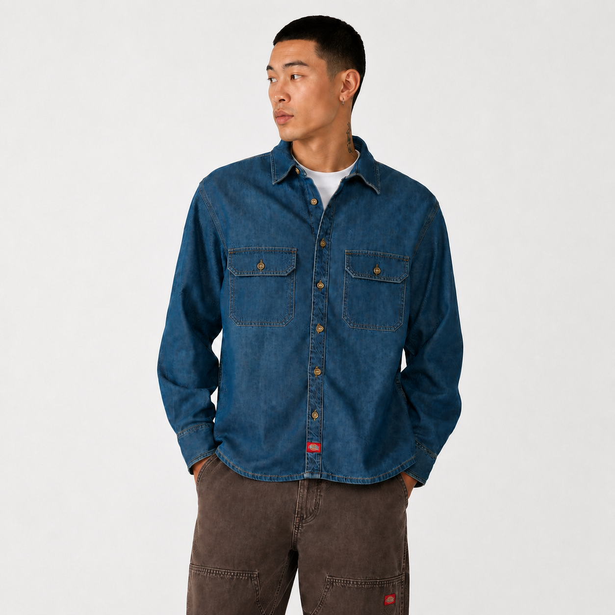 Dickies Men's Lightweight Denim Work Shirt - Long Sleeve Button-Up