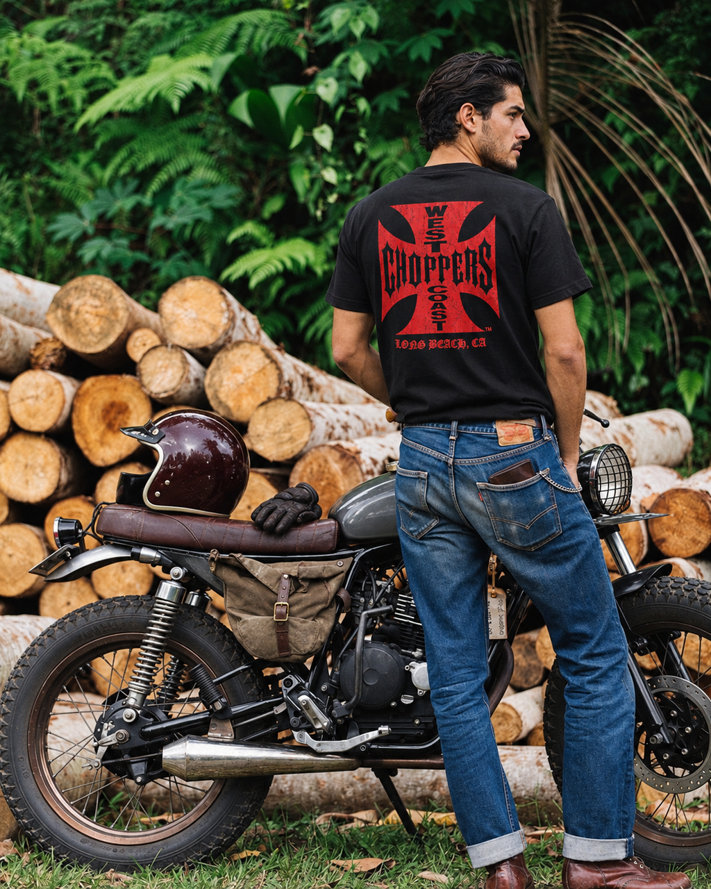 West Coast Choppers OG Classic black red graphic tee Long Beach CA Iron Cross