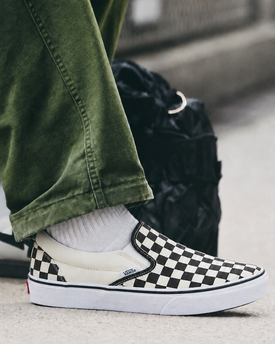 Vans Black & White Checkerboard Slip-On - classic checkered canvas shoe