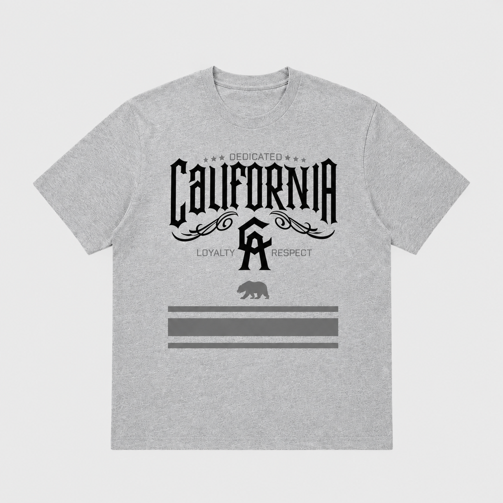 California Loyalty Tee in heather gray with gothic CA bear graphic