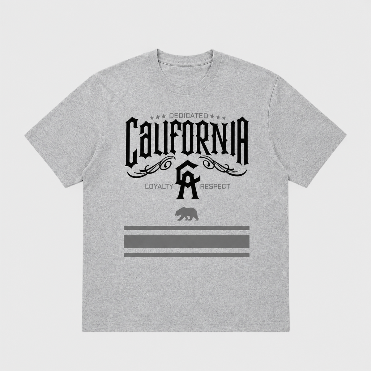 California Loyalty Tee in heather gray with gothic CA bear graphic