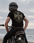 West Coast Choppers ATX-LBC Black Tee with olive Iron Cross graphic