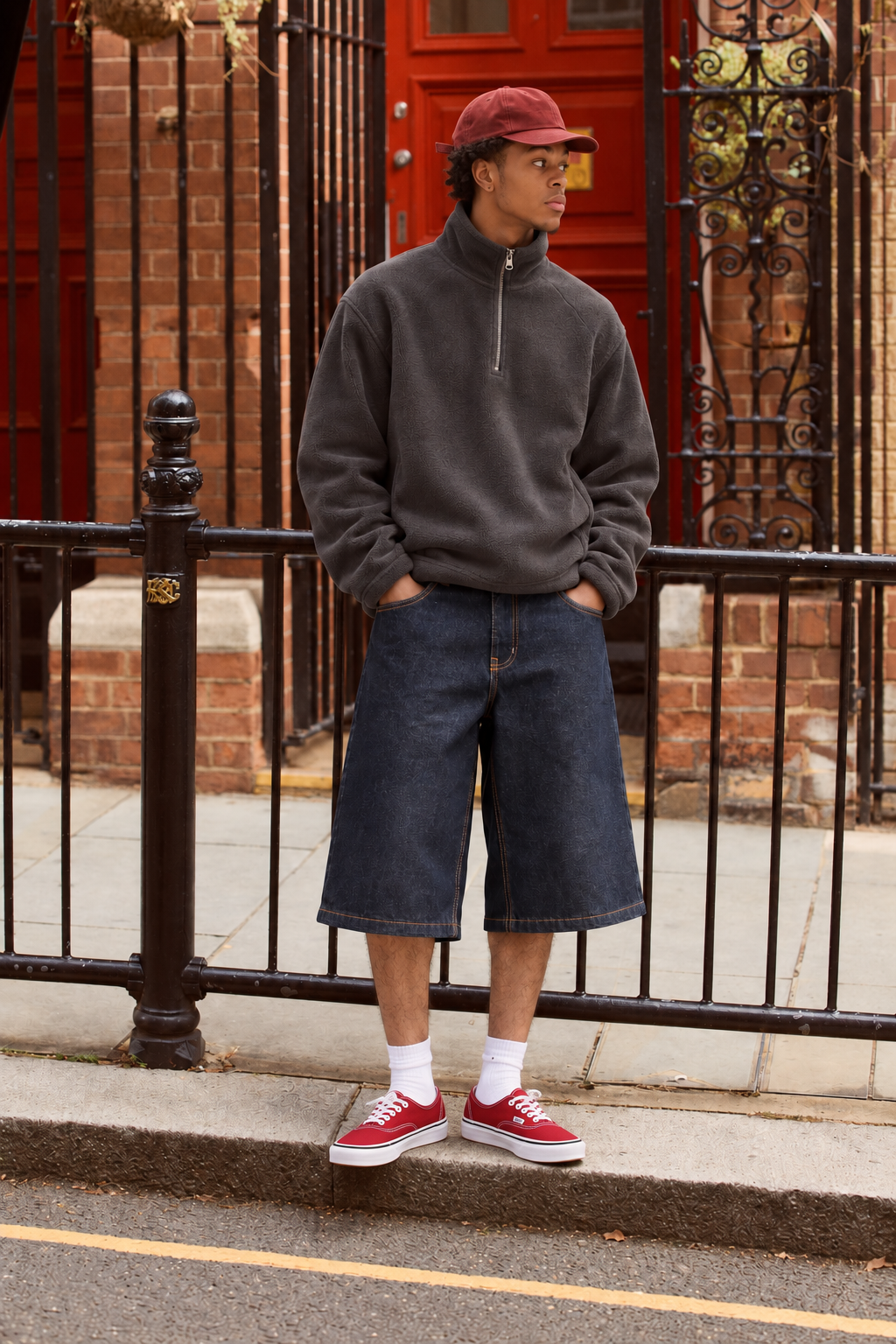 Neo Blue super dark pleated baggy denim shorts - image 1
