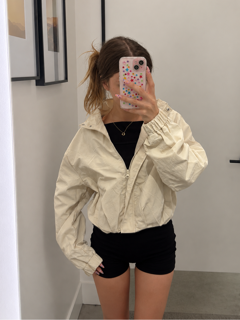 Love Tree women's cropped nylon windbreaker jacket on model