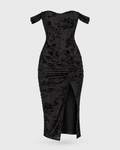 Women's black off shoulder midi dress - front view