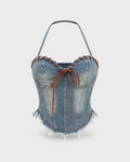 Women's blue halter corset top - front view