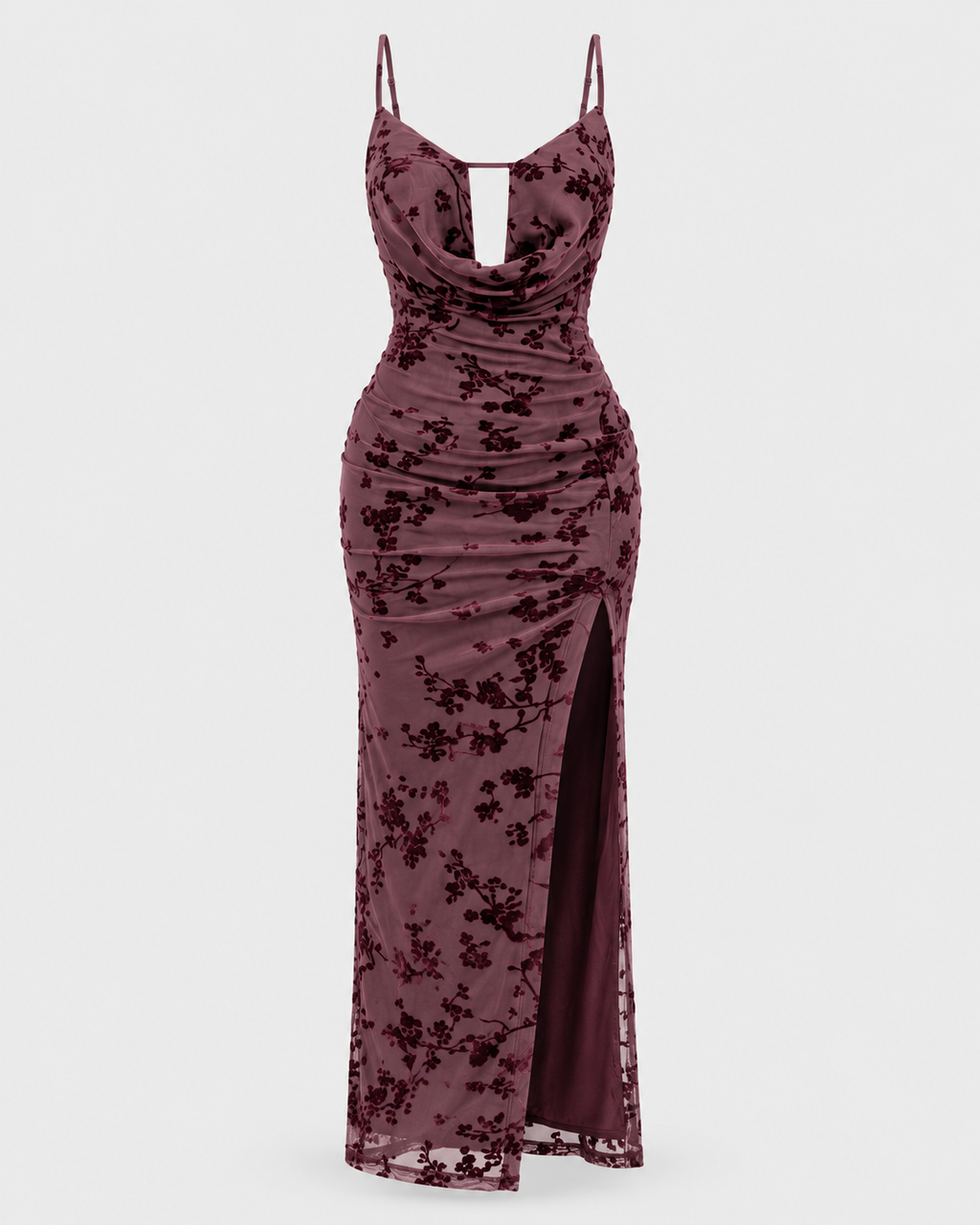 Burgundy floral flocking maxi dress by Bear Dance