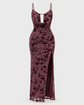 Burgundy floral flocking maxi dress by Bear Dance