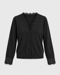 Women's lace trim knit cardigan in Black
