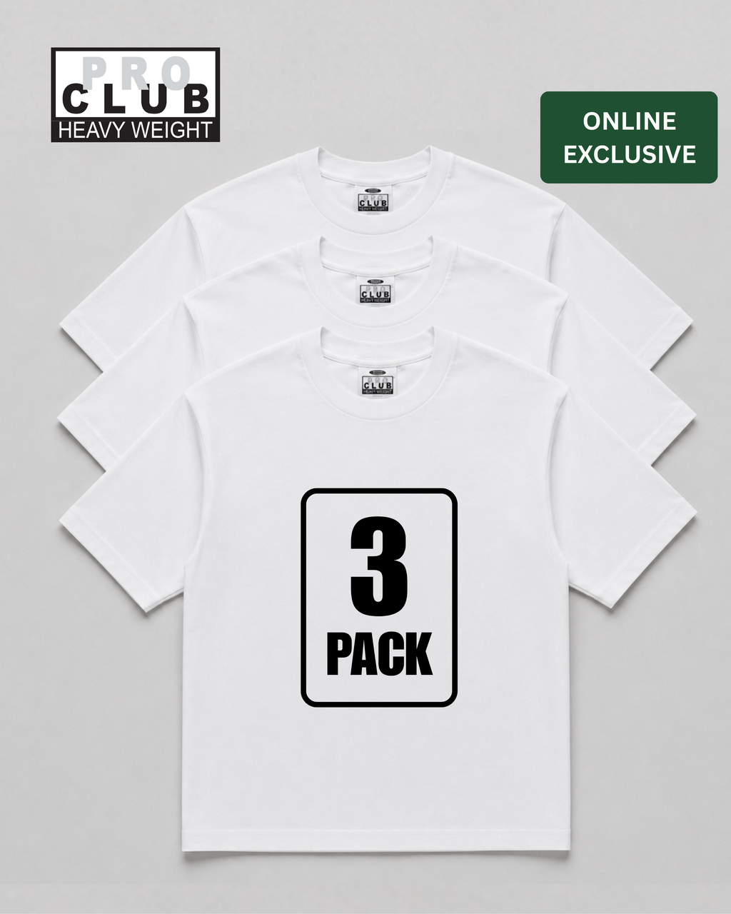 Pro Club Men's Heavyweight T-Shirts 3-Pack – Short Sleeve Crew Neck Cotton Tees