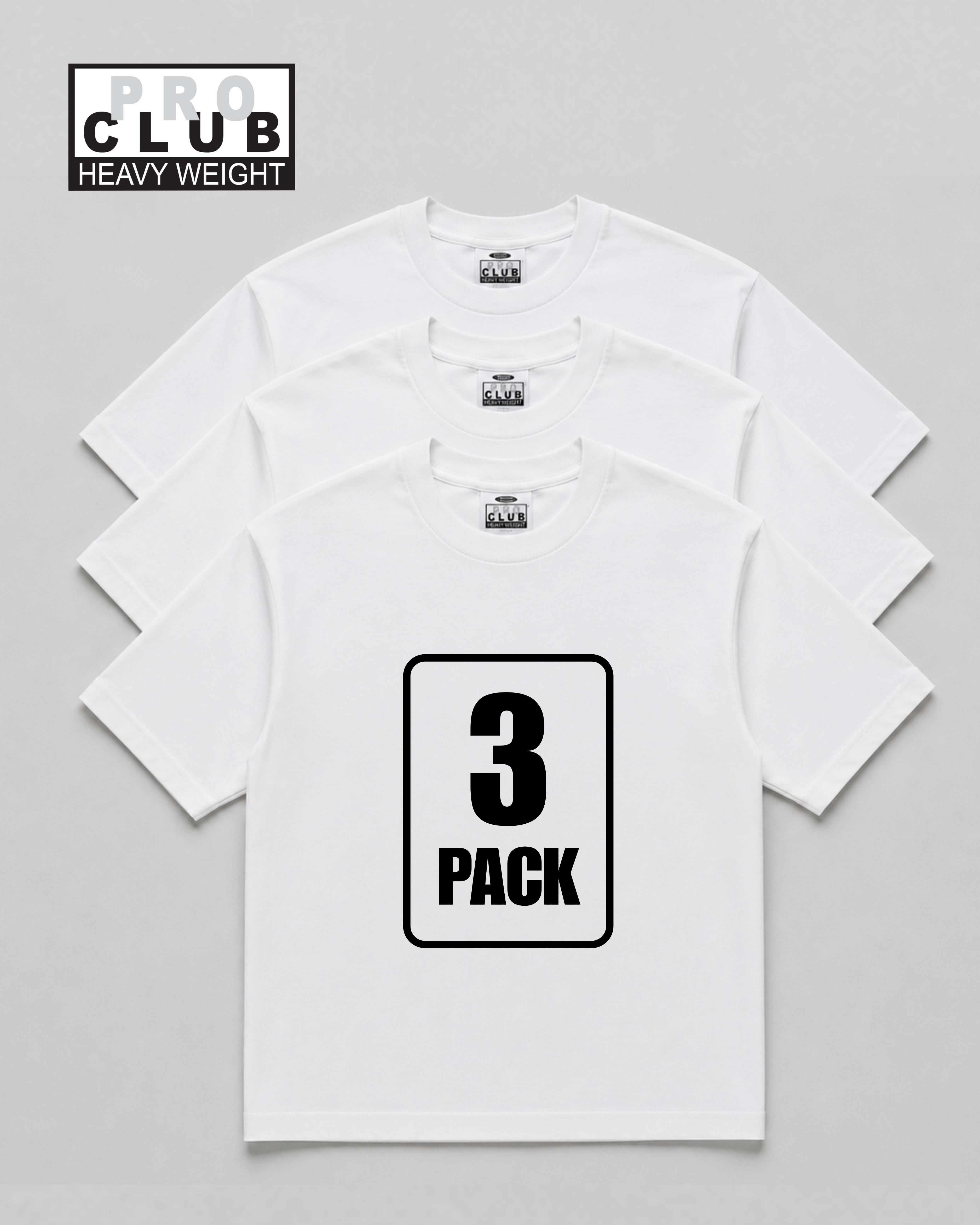 Pro Club Men's Heavyweight T-Shirts 3-Pack – Short Sleeve Crew Neck Cotton Tees
