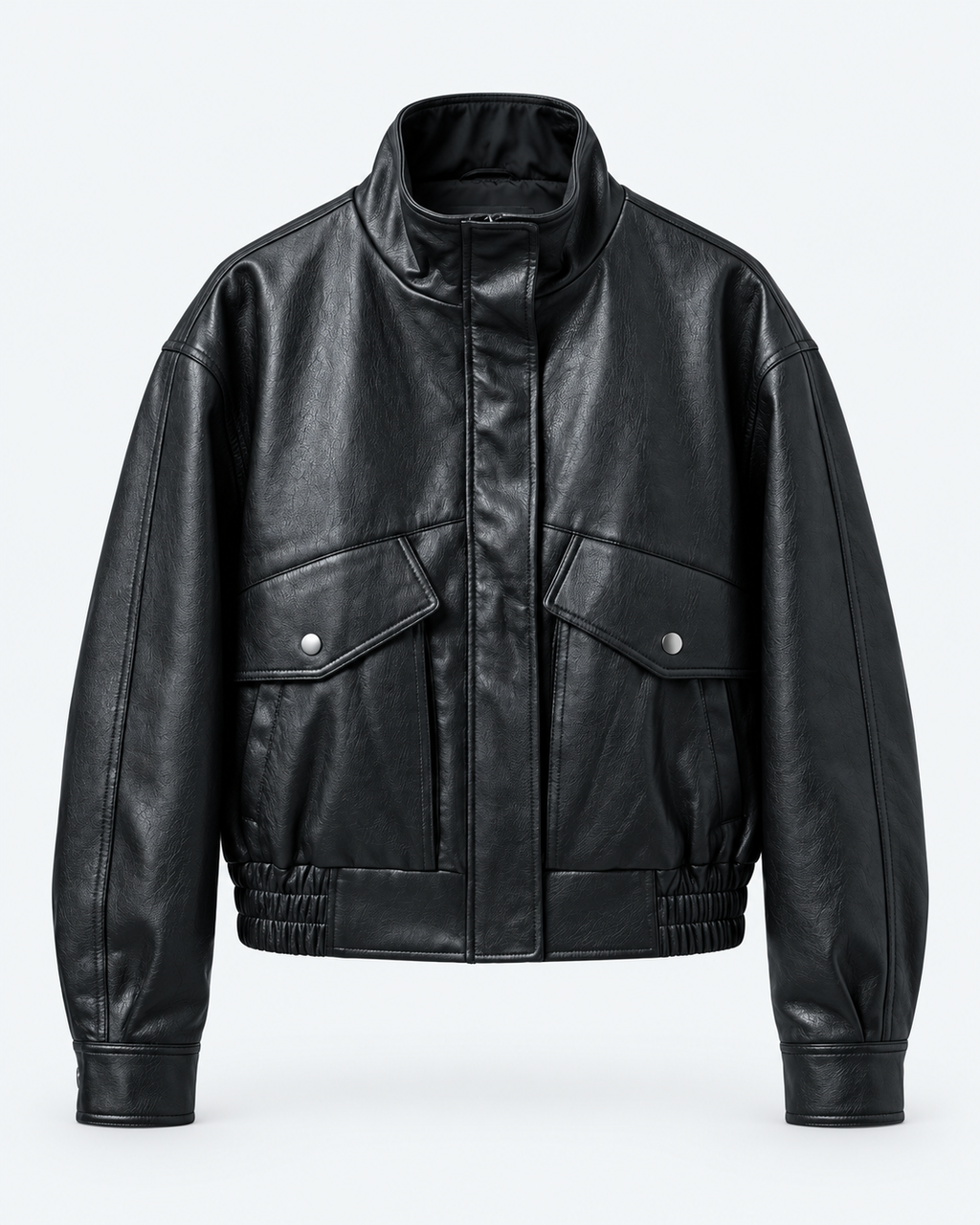 Cropped Faux Leather Bomber Jacket
