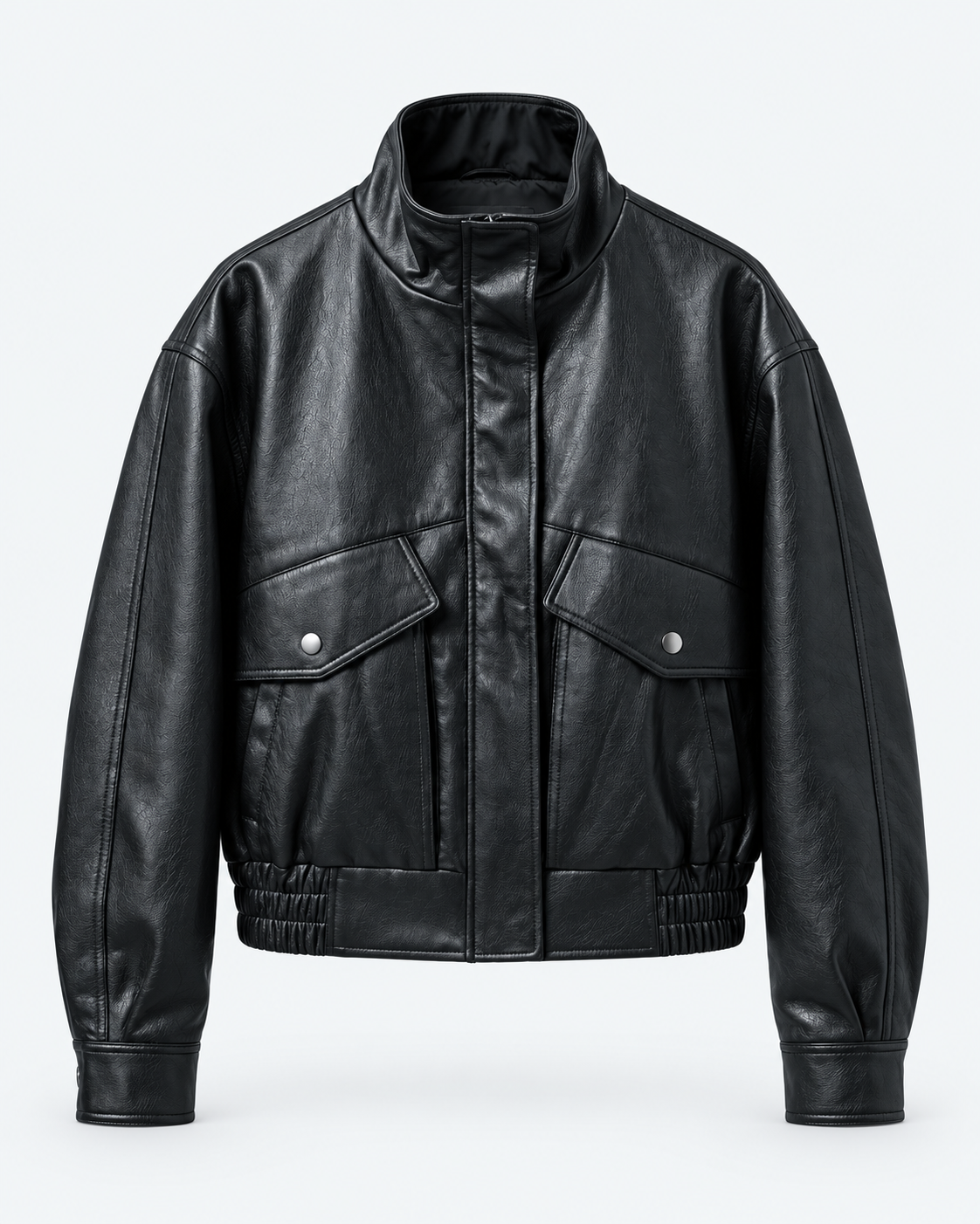 Cropped Faux Leather Bomber Jacket