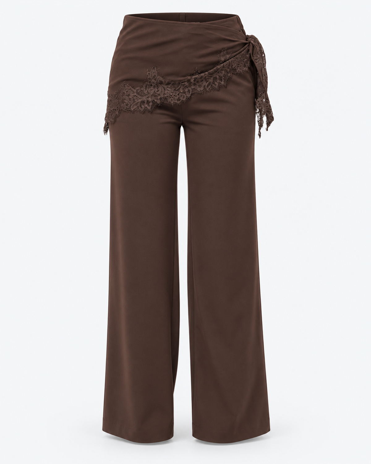 Lace Trim Wrap Tie Wide Leg Pants